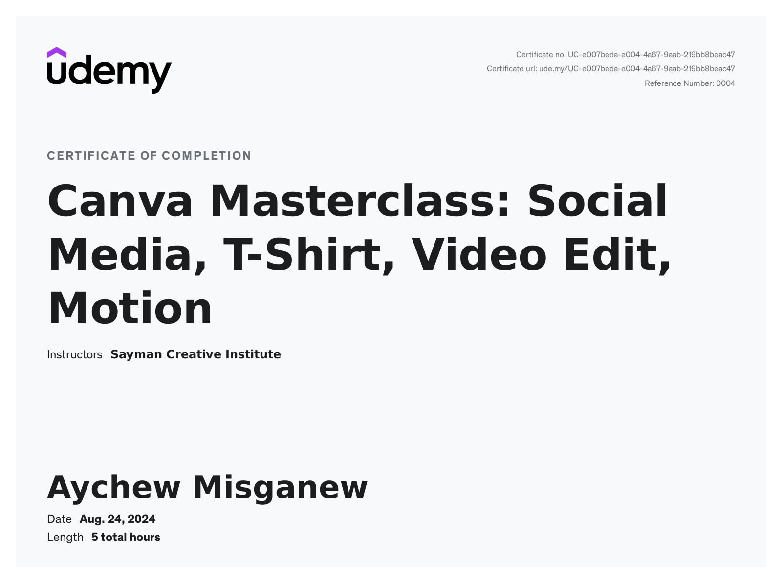 Canva Masterclass Certificate